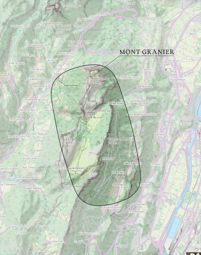 Carte topographique du Mont Granier, zone choisie pour une bague montagne